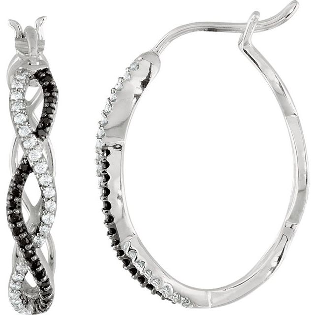 Black Spinel & Diamond Hoop Earrings