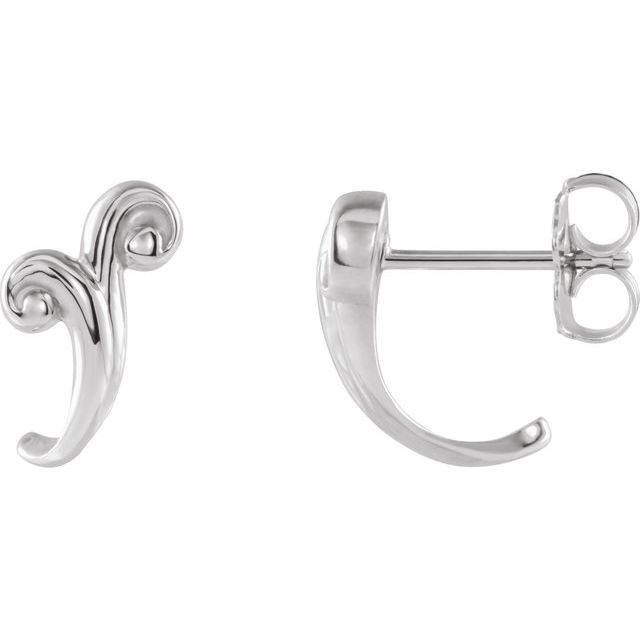 14K White Freeform J-Hoop Earrings 