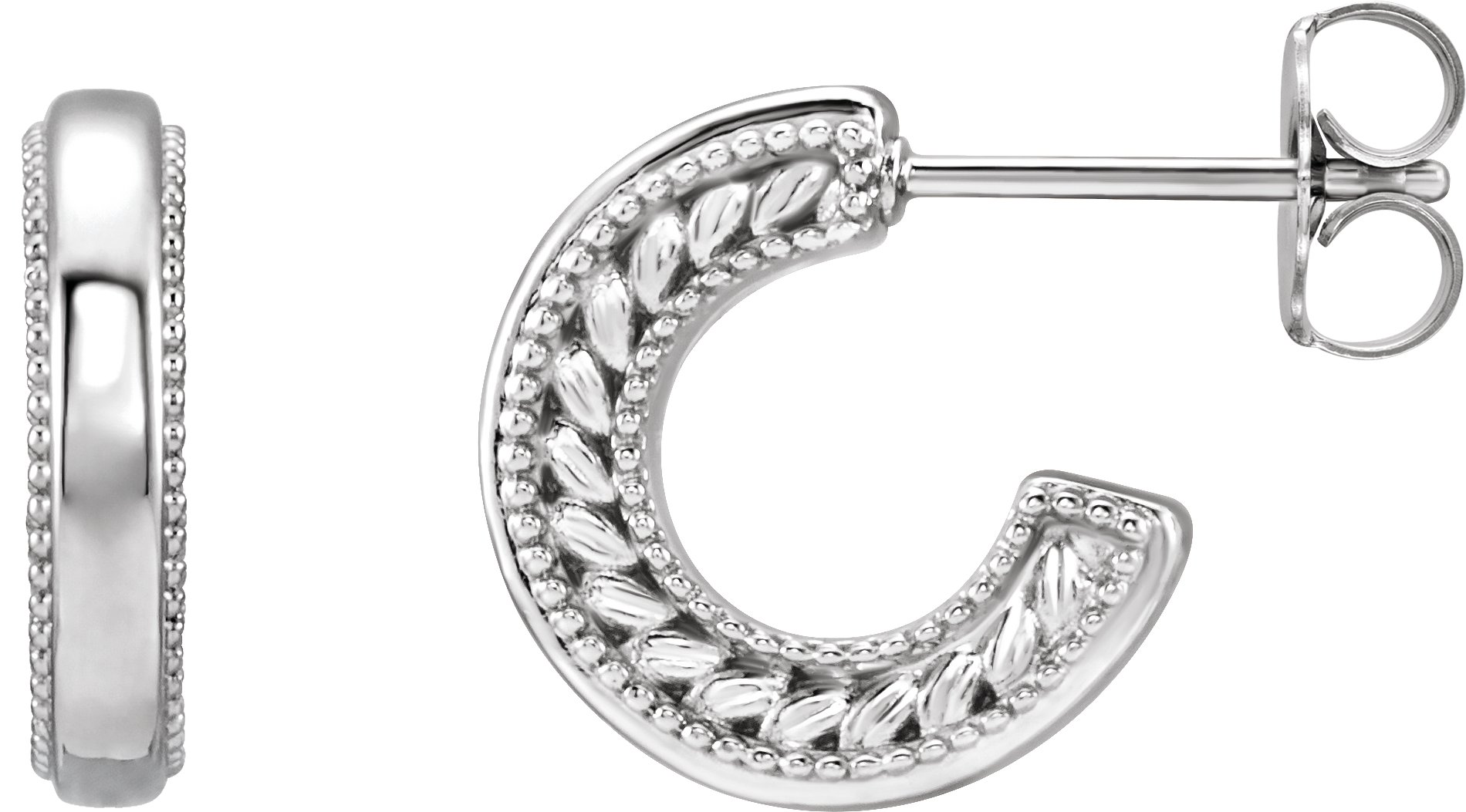 Sterling Silver Floral & Milgrain 12.6 mm Hoop Earrings