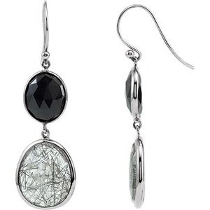 Sterling Silver Onyx & Tourmalintated Quartz Two-Stone Earrings