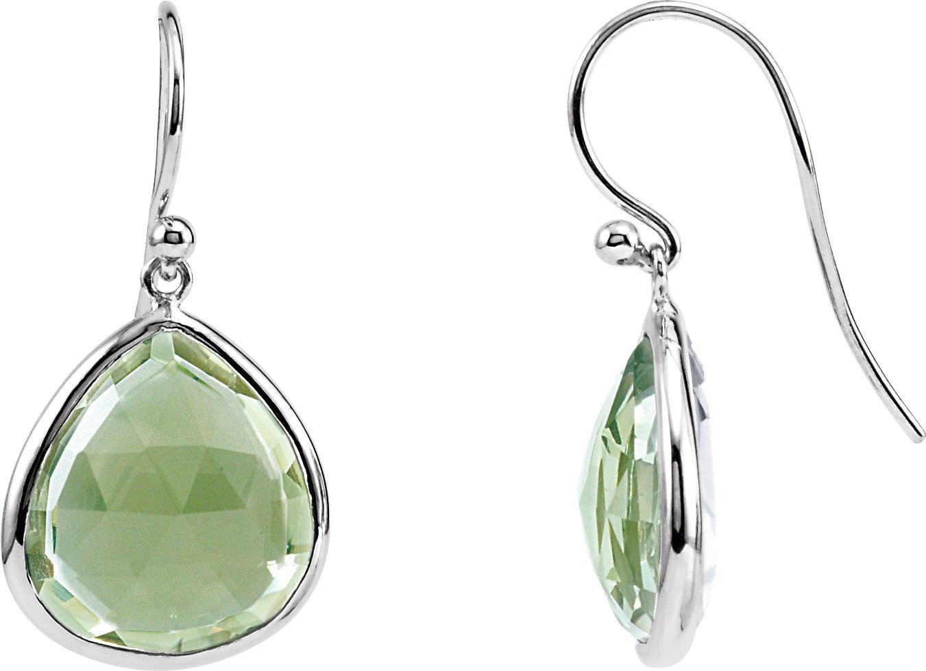 Rhodium-Plated Sterling Silver Green Quartz Bezel-Set Earrings