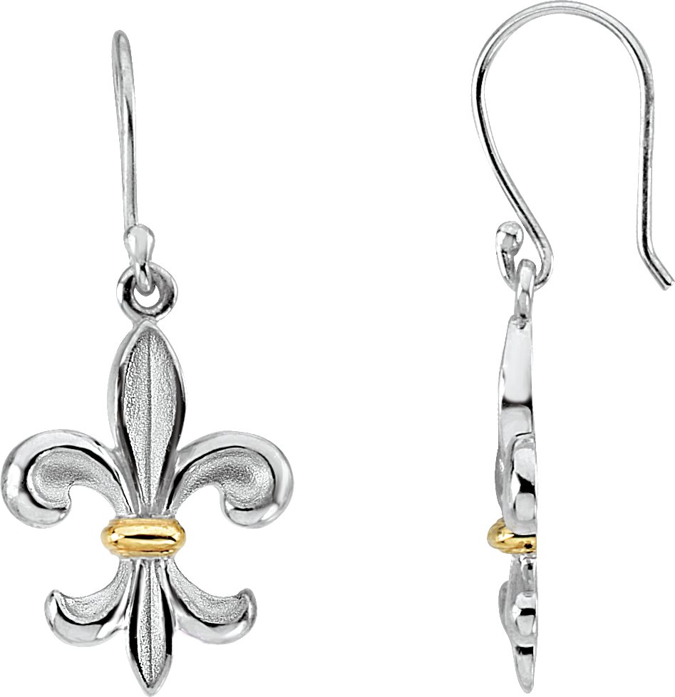 Sterling Silver & 14K Yellow Fleur-de-lis Earring