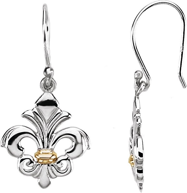 Sterling Silver & 14K Yellow Fleur-de-lis Earring