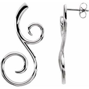 Sterling Silver & 14K White 38x17 mm Freeform Earrings