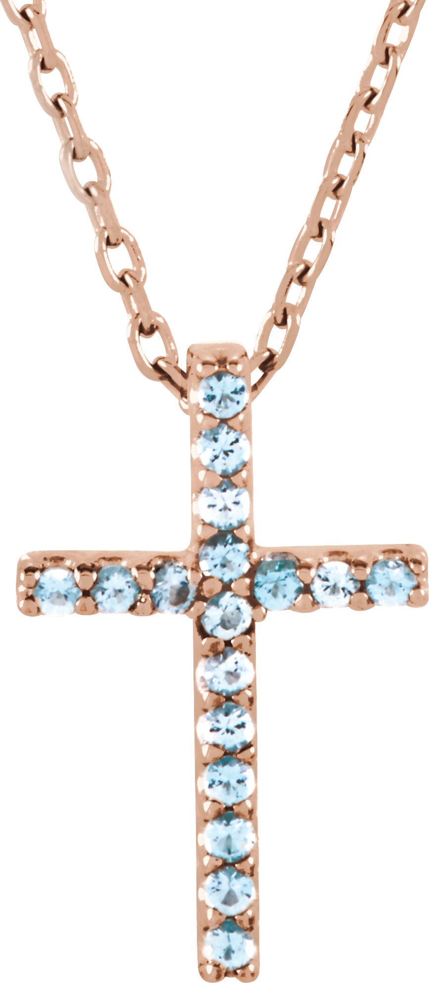 14K Rose Natural Aquamarine Petite Cross 16