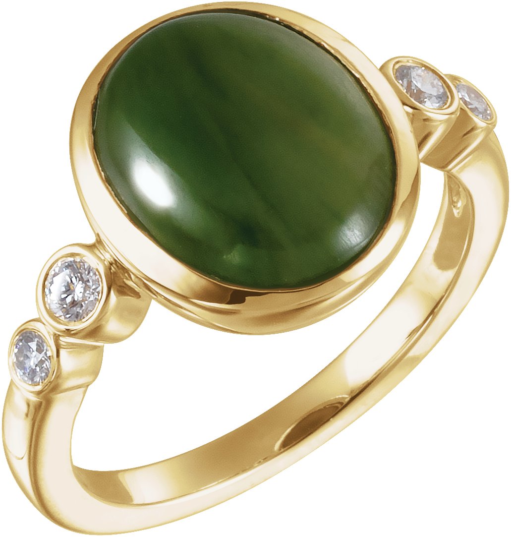 14K Yellow Nephrite Jade and .17 CTW Diamond Ring Ref 2217883