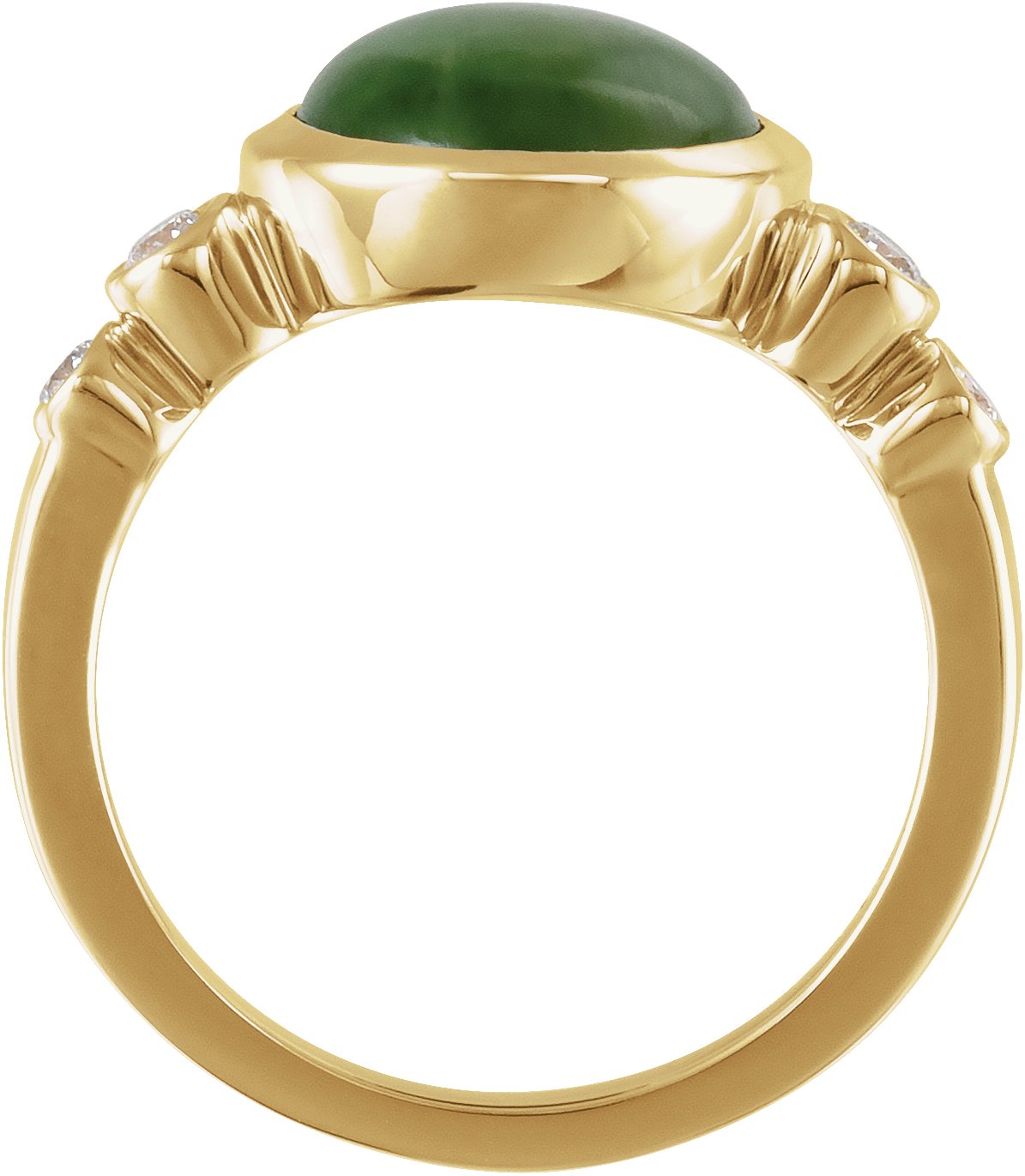 14K Yellow Natural Nephrite Jade & 1/6 CTW Natural Diamond Ring  