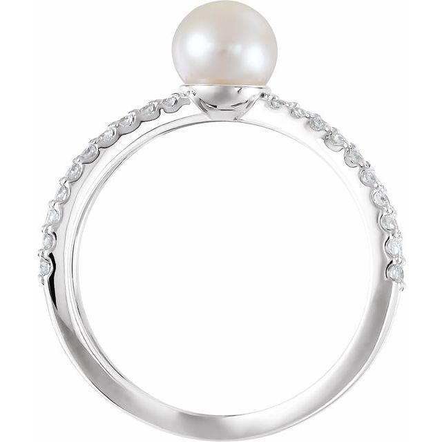 14K White Cultured White Freshwater Pearl & 1/3 CTW Natural Diamond Ring  