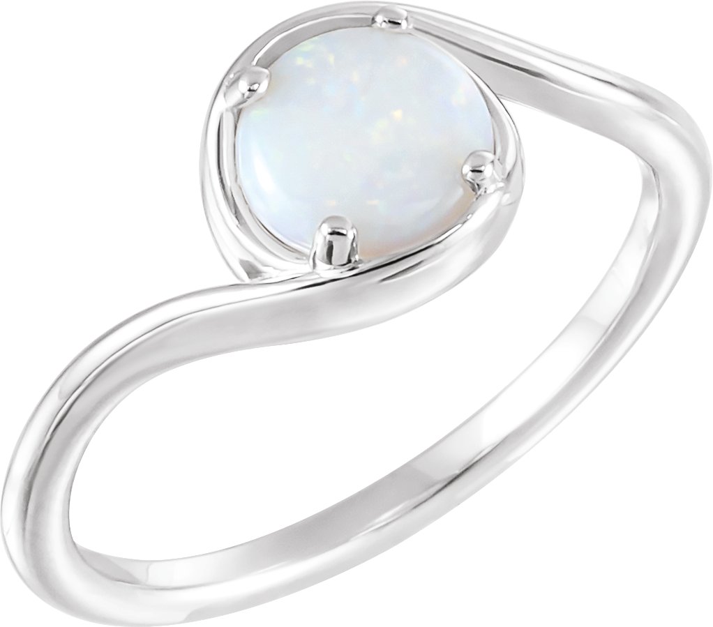 14K White Natural White Opal Bypass Ring
