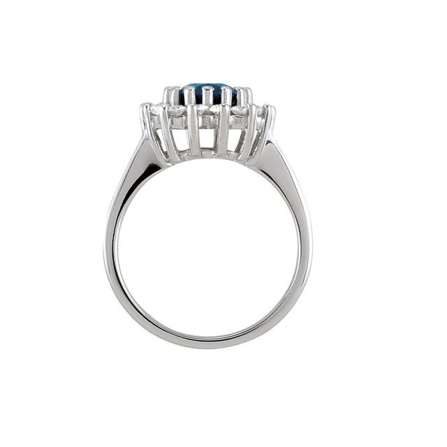 14K White 9 x 7 mm Oval Blue Sapphire & 1/2 CTW Diamond Halo-Style Ring