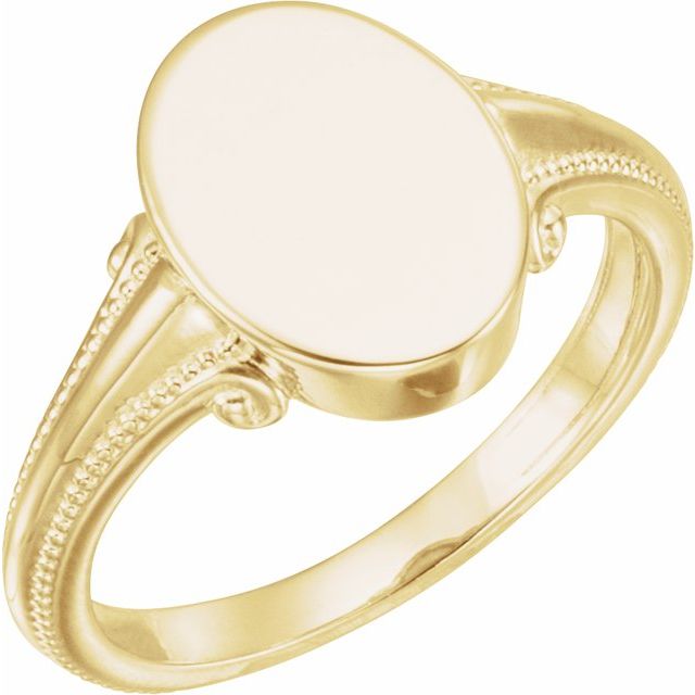 14K Yellow 13x9.65 mm Oval Signet Ring