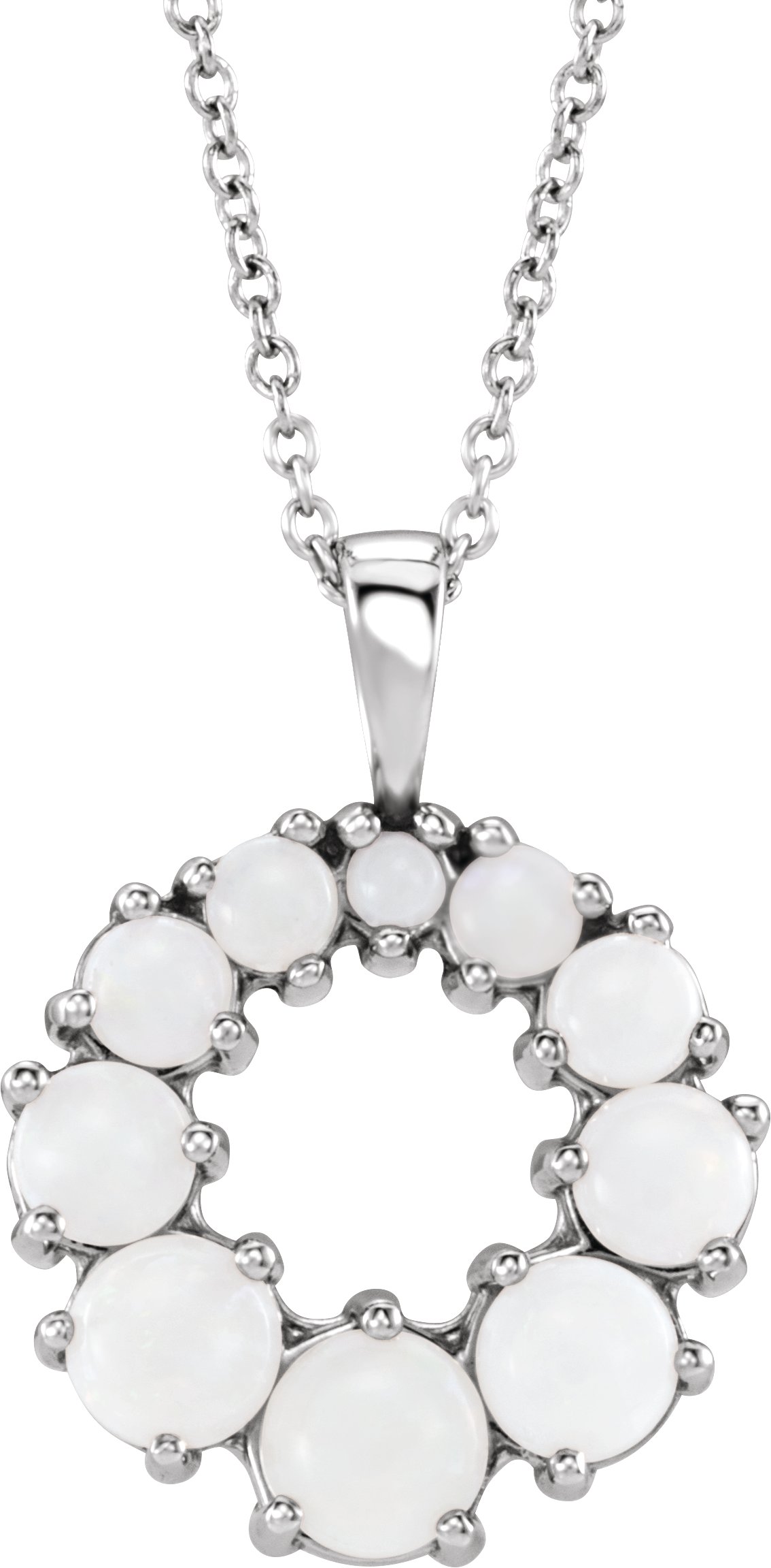 14K White Natural White Opal Halo-Style 16-18 Necklace