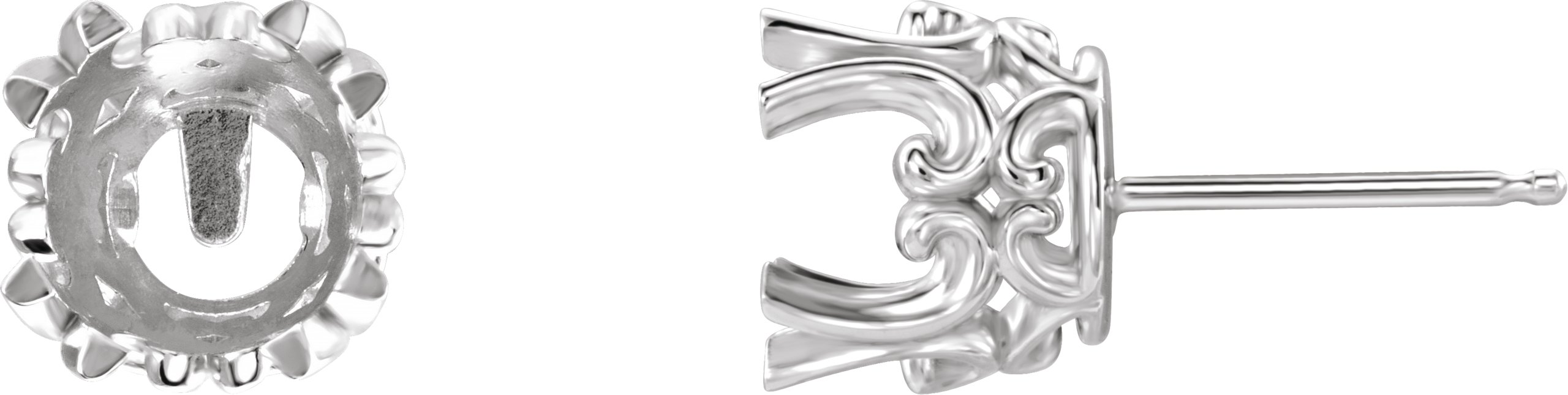 Round Twin 4-Prong Scroll Stud Earrings