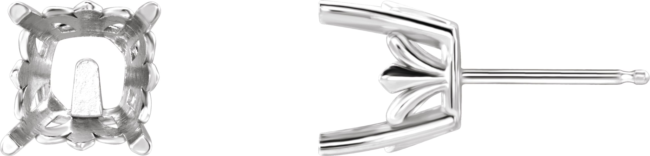 Cushion 4-Prong Fleur-de-lis Stud Earrings