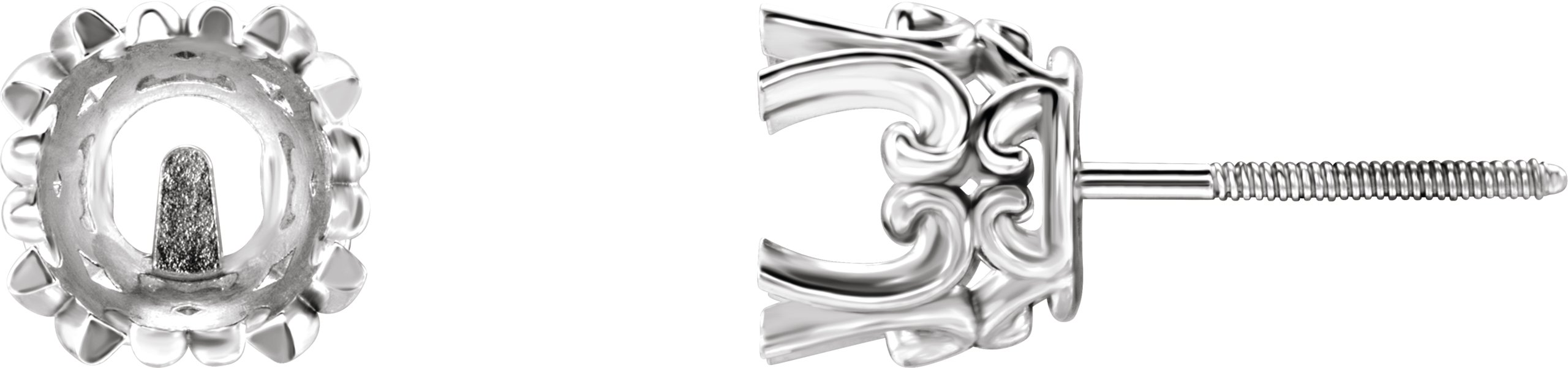 Round Twin 4-Prong Scroll Stud Earrings