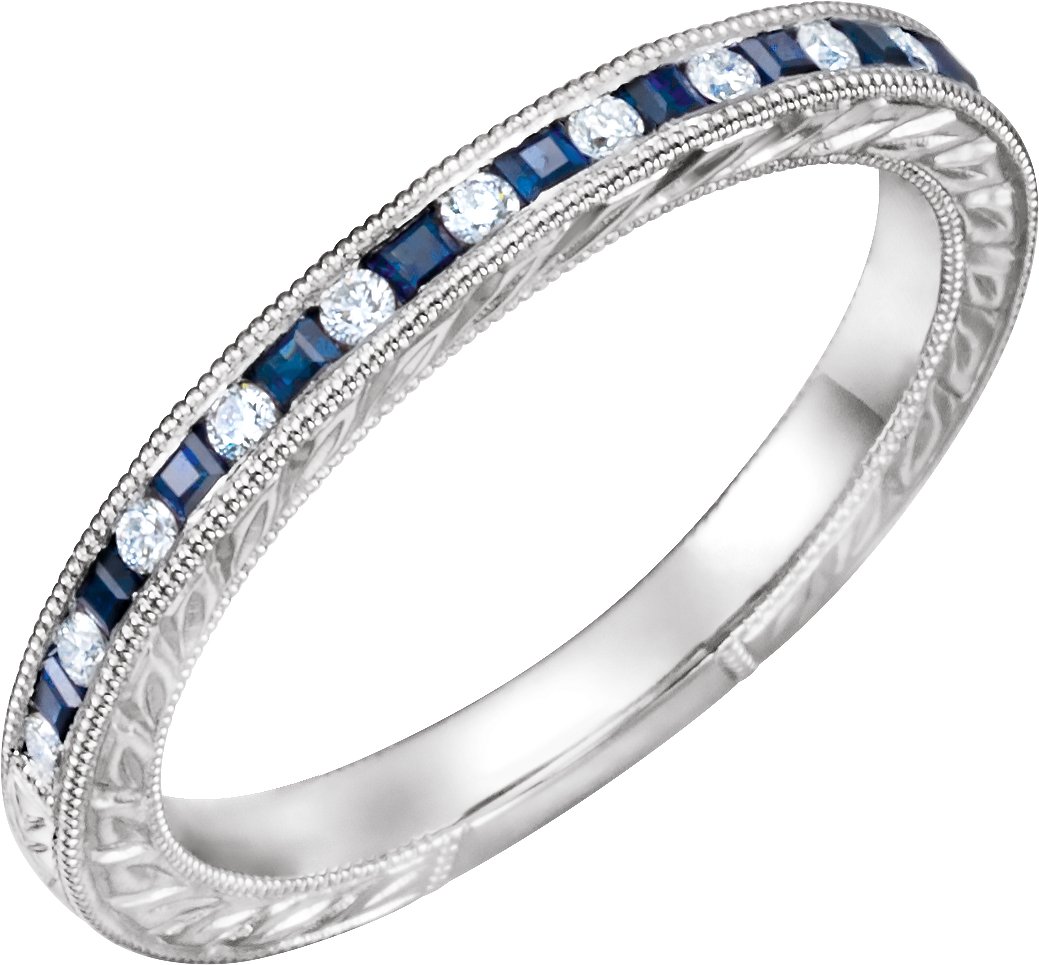 14K White Blue Sapphire & 1/10 CTW Diamond Anniversary Band  