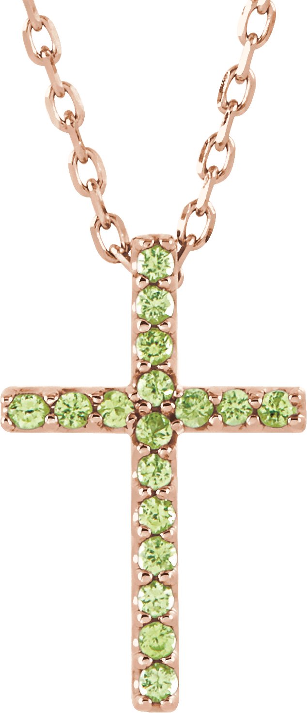 14K Rose Natural Peridot Petite Cross 16