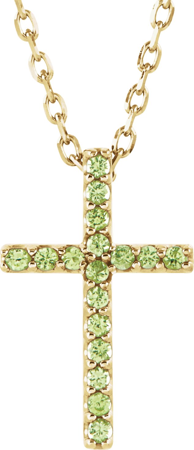 14K Yellow Natural Peridot Petite Cross 16