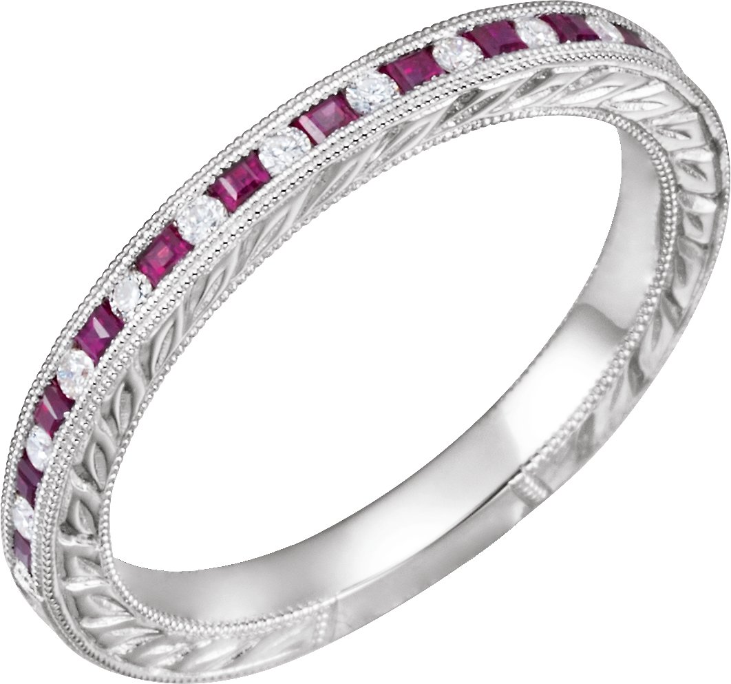 14K White Ruby & 1/8 CTW Diamond Anniversary Band Size 7 