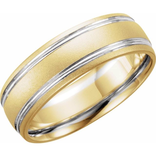 14K Yellow/White Grooved Band with Bead Blast Finish Size 13.5