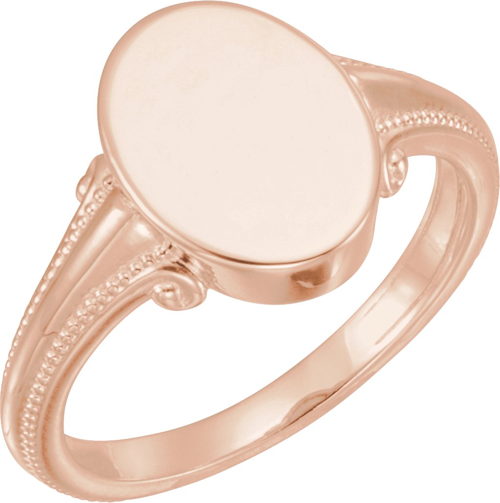 14K Rose 13x9.65 mm Oval Signet Ring