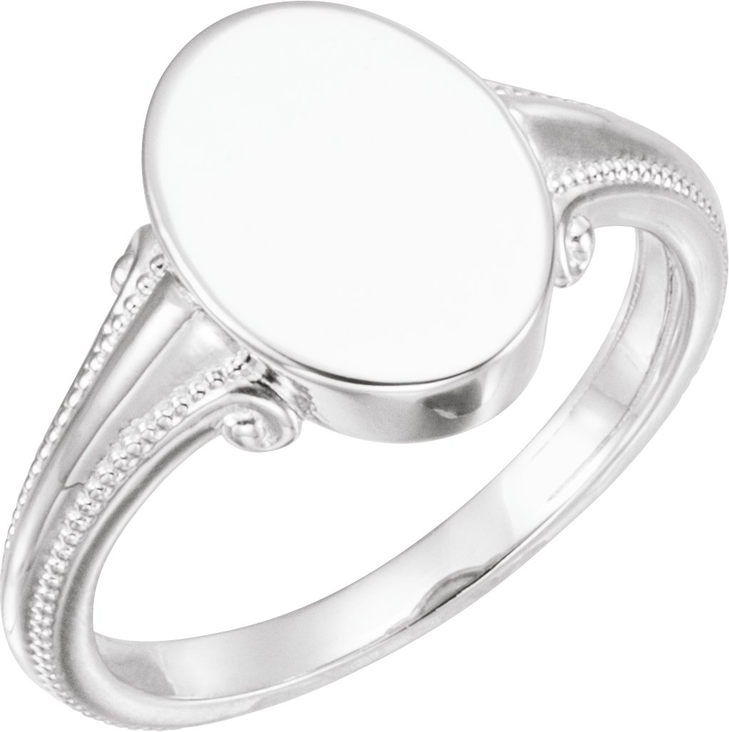 14K White Oval Signet Ring