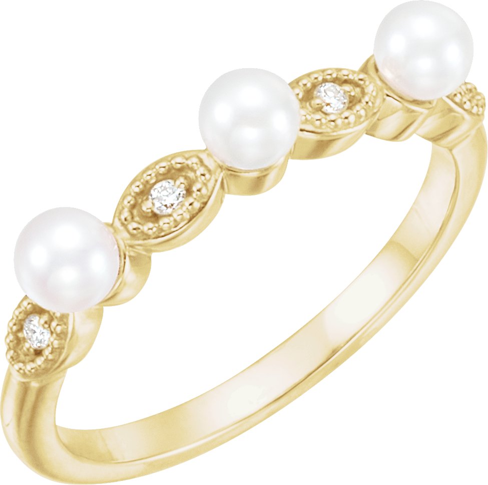 14K Yellow Freshwater Cultured Pearl & .03 CTW  Diamond Stackable Ring