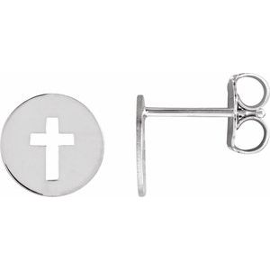 14K White 8 mm Pierced Cross Earring