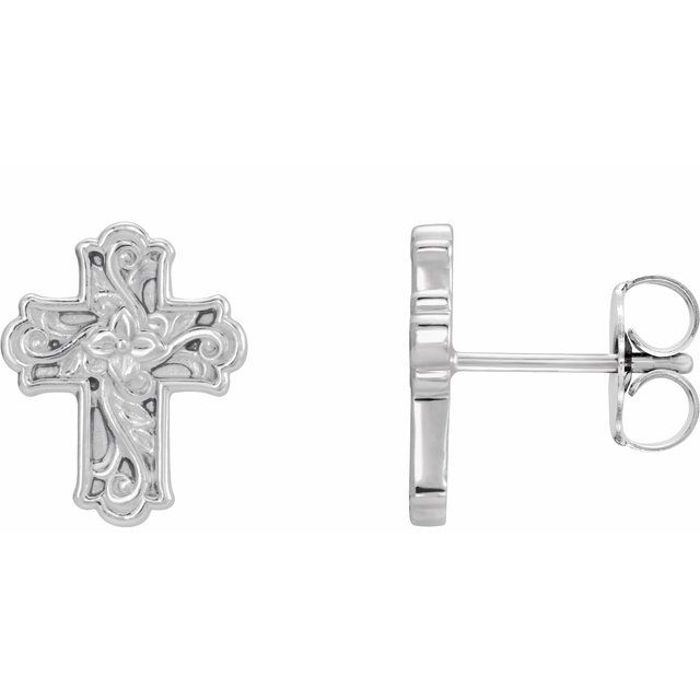 14K White Floral-Inspired Cross Earrings