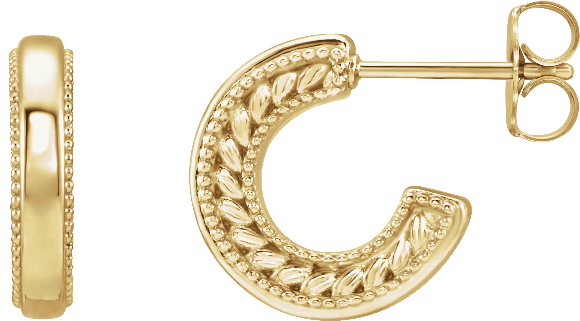 14K Yellow Floral & Milgrain 12.6 mm Hoop Earrings