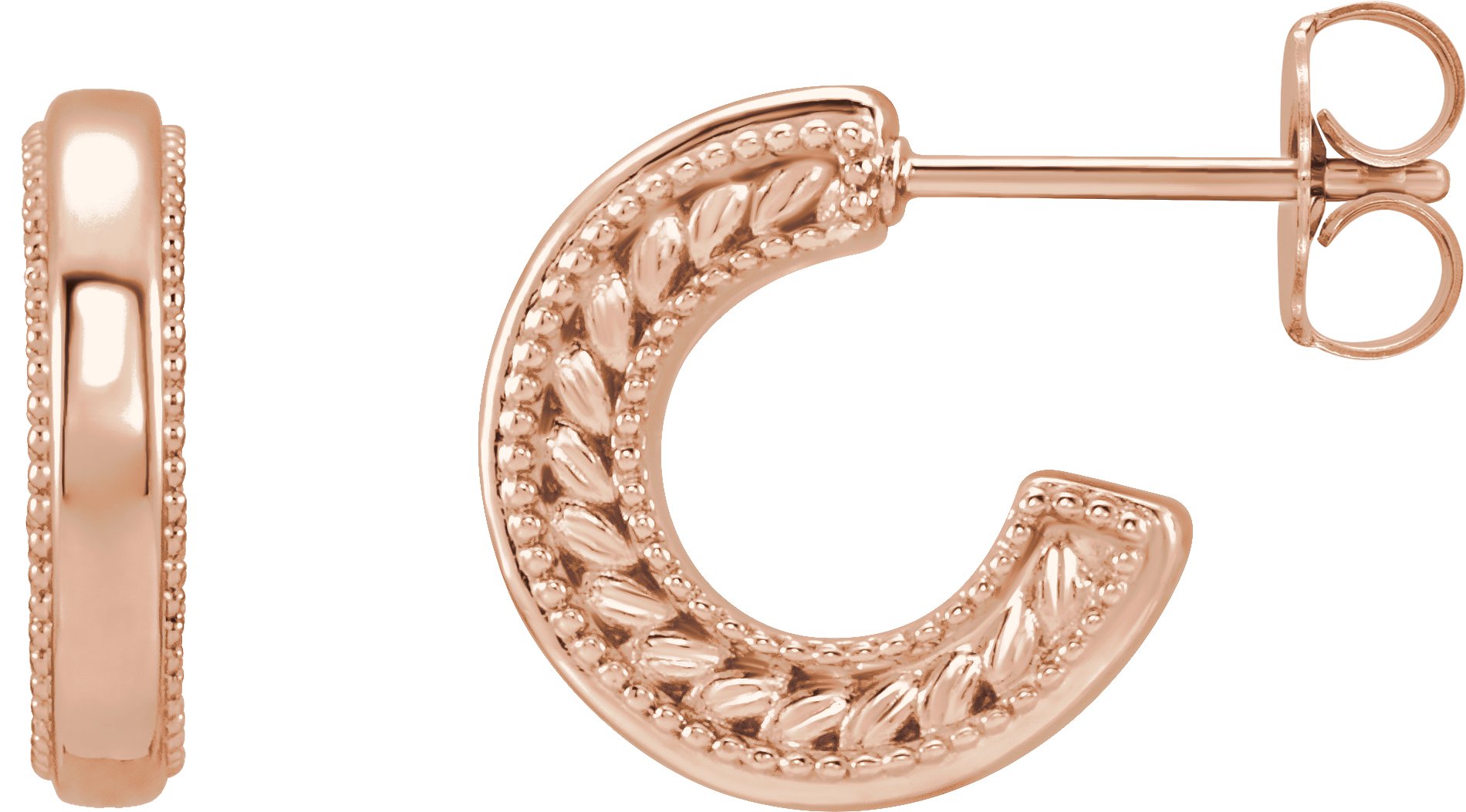 14K Rose Floral-Inspired Milgrain Hoop Earrings  