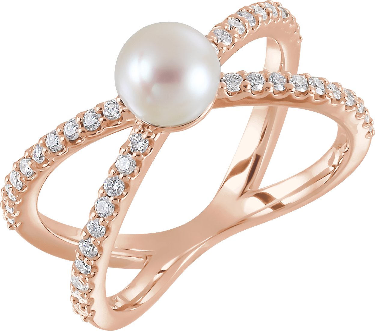 14K Rose Freshwater Cultured Pearl & 1/3 CTW Diamond Ring  