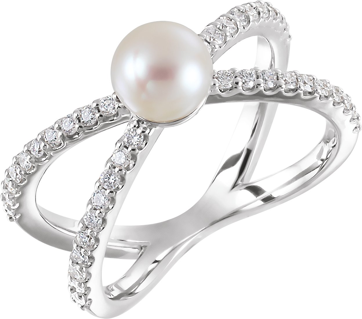 Accented Negative Space Pearl Ring