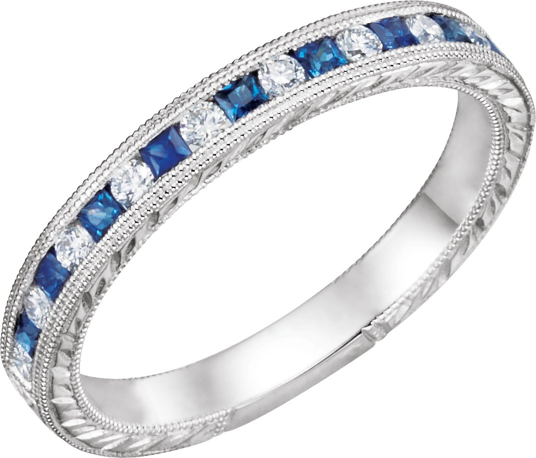 Platinum Blue Sapphire & 1/4 CTW Diamond Anniversary Band