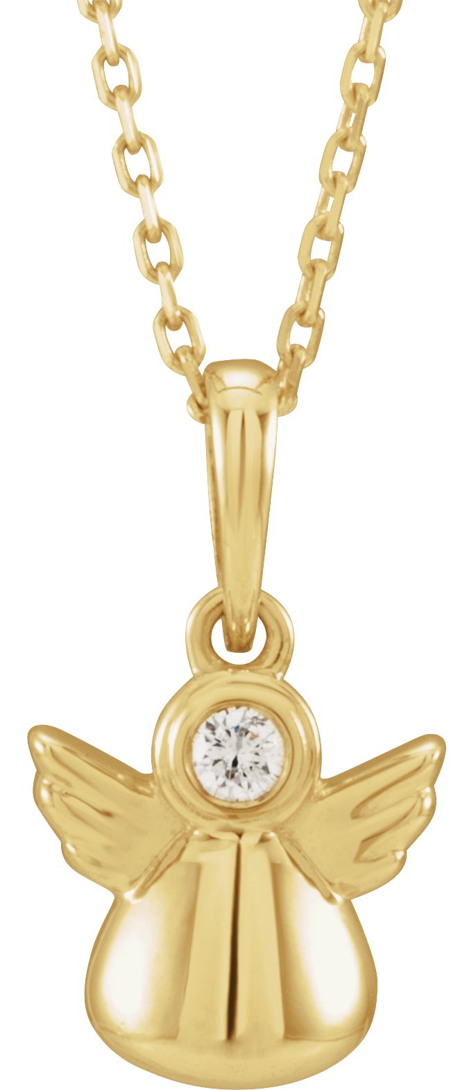 14K Yellow .03 CT Natural Diamond Youth Angel 15" Necklace  