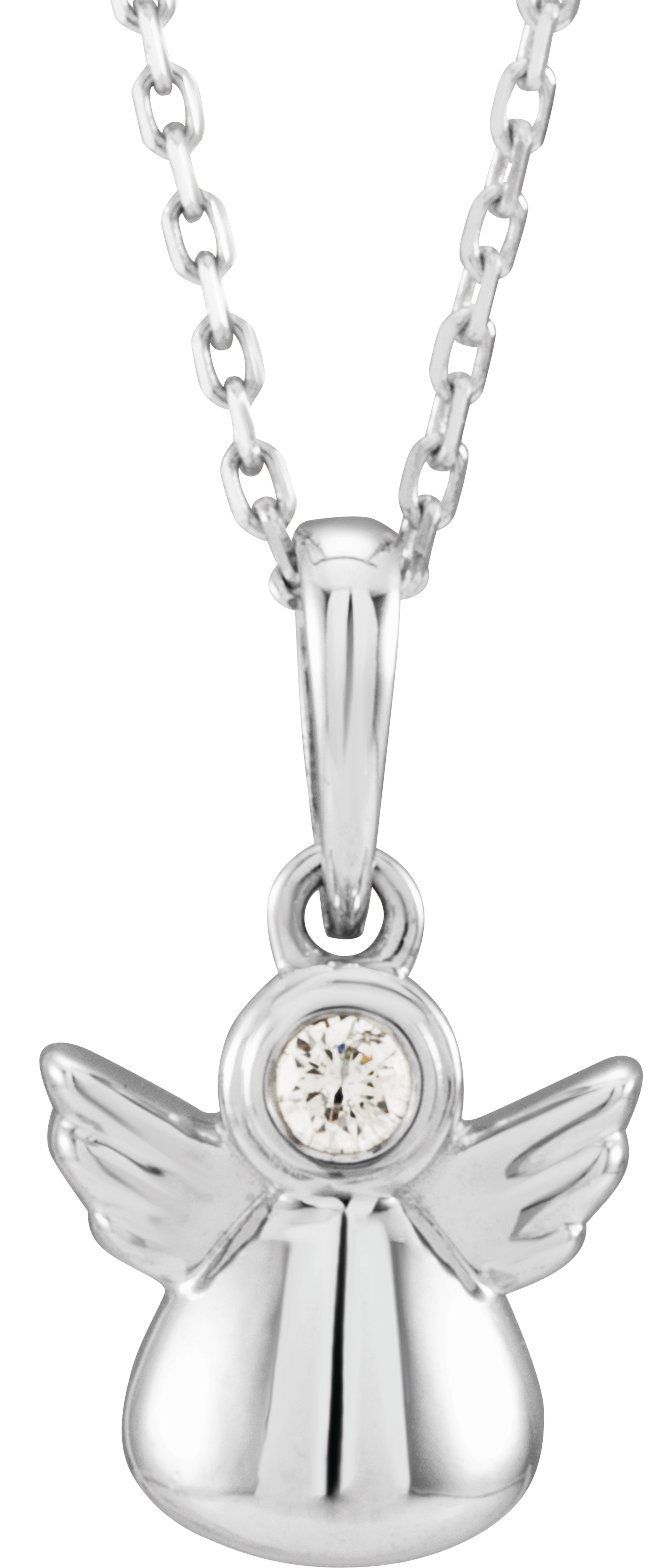 14K White .03 CT Diamond Youth Angel 15 inch Necklace Ref. 13468197