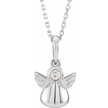 Sterling Silver .03 CT Diamond Youth Angel 15 inch Necklace Ref. 13468201
