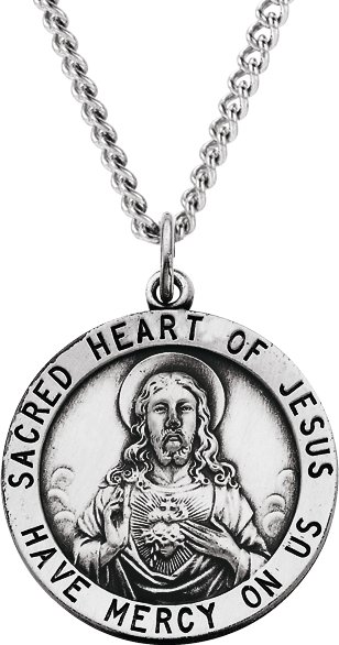 Round Sacred Heart of Jesus Medal Necklace or Pendant