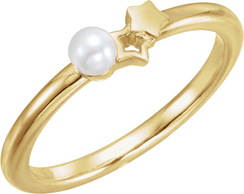 14K Yellow Freshwater Cultured Pearl Youth Double Star Ring