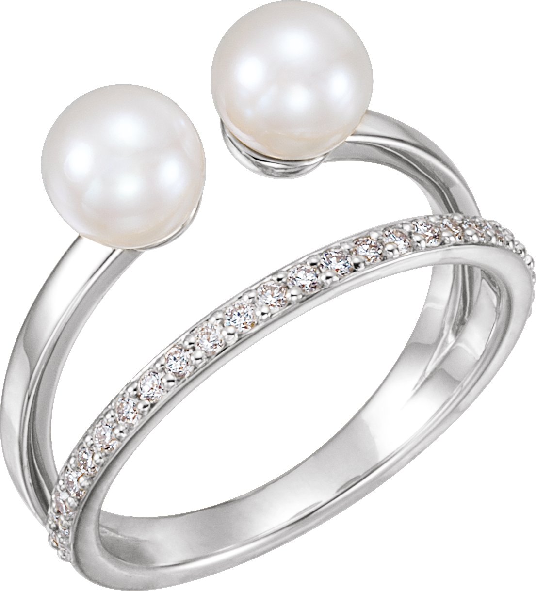 14K White Freshwater Cultured Pearl & 1/5 CTW Diamond Ring  