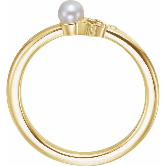 14K Yellow Freshwater Cultured Pearl Youth Double Star Ring  