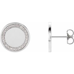 14K White 1/4 CTW Natural Diamond Engravable Earrings  