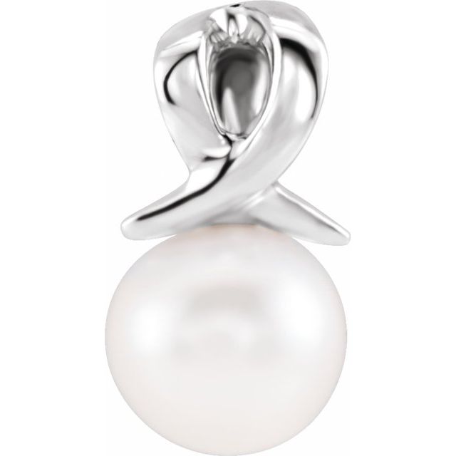 14K White Cultured White Freshwater Pearl Bypass Pendant 