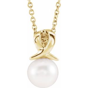 14K Yellow Cultured White Freshwater Pearl Bypass 16-18" Necklace  
