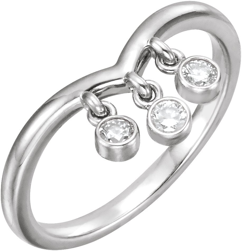 14K White 1/5 CTW Natural Diamond Three-Stone Fringe V Ring     