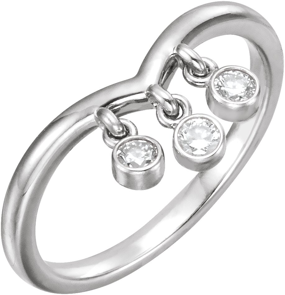 14K White 1/5 CTW Diamond Three-Stone Fringe V Ring