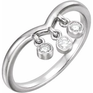 14K White 1/5 CTW Natural Diamond Three-Stone Fringe V Ring     