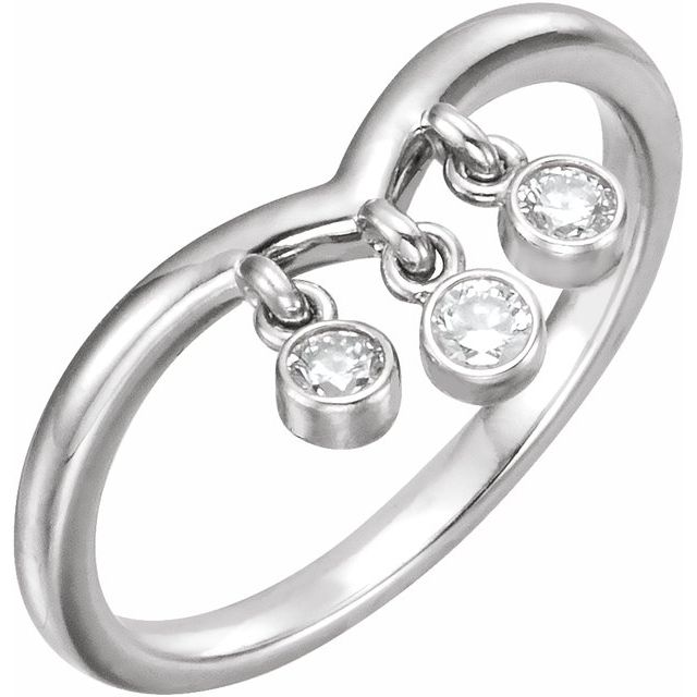 14K White 1/5 CTW Diamond Three-Stone Fringe V Ring     