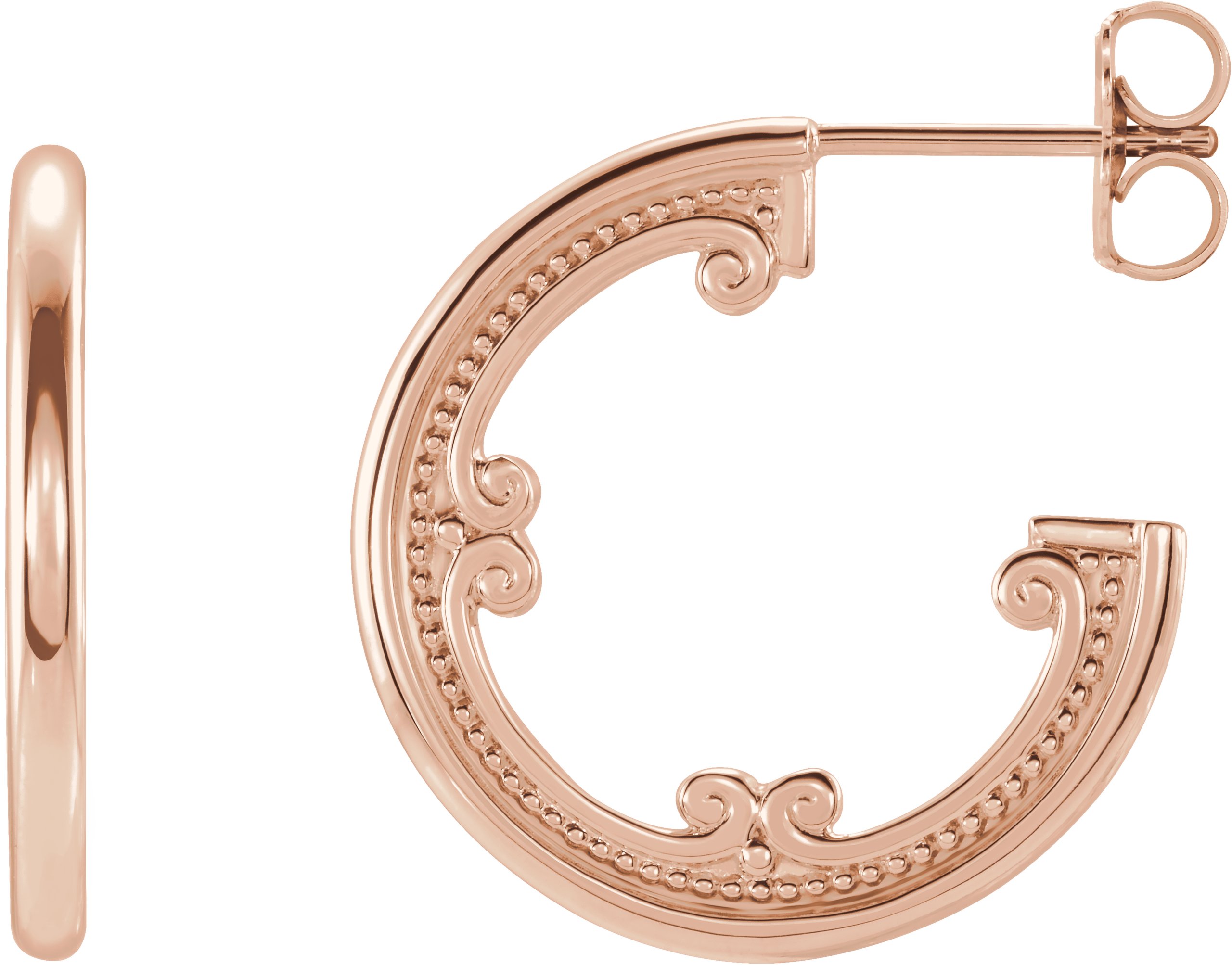 14K Rose 20 mm Vintage-Inspired Hoop Earrings