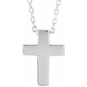 14K White Petite Cross 16-18" Necklace